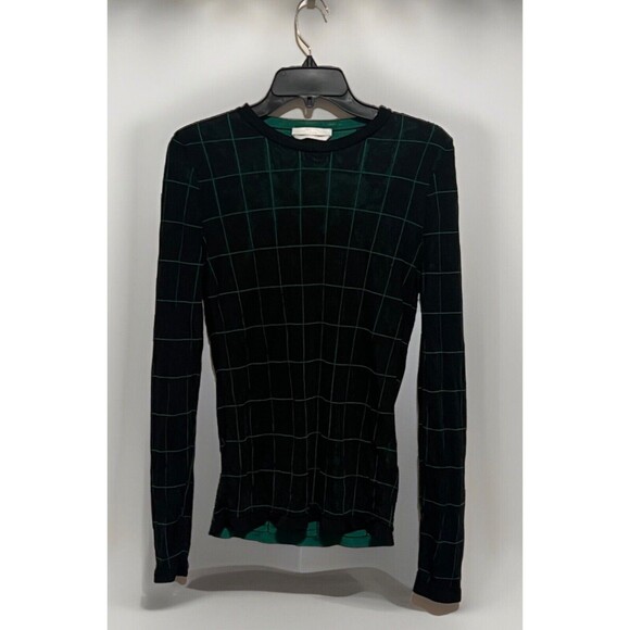 Boss Tops - BOSS Italian Made Green Plaid Long Sleeve Top Minimalist Grid Pattern Small